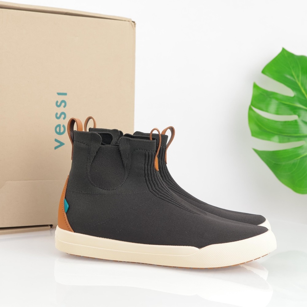 Vessi Womens Weekend Chelsea Boots Size 11 Black Knit Waterproof Casual Sneakers